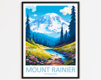 Mount Rainier National Park Travel Print Wall Decor Wall Art Mount Rainier Wall Hanging Home Décor Mount Rainier Nature Lover Landscape