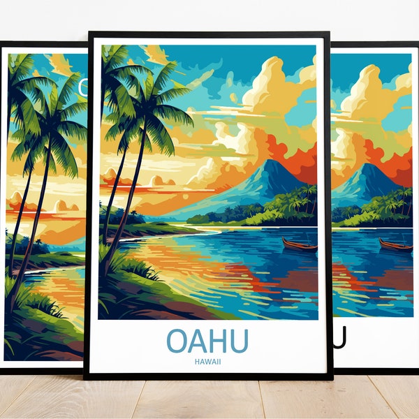 Oahu Travel Print Art Oahu Poster Hawaii Wall Art Decor Oahu Gift Oahu Artwork Oahu Art Hawaii Decor