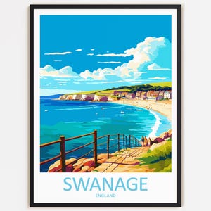 Swanage Travel Print Wall Decor Wall Art Swanage Wall Hanging Home Decor Swanage Gift Art Lovers England Art Home Decoration