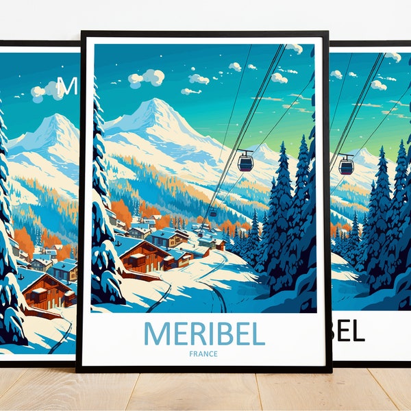 Meribel Travel Print Art Meribel Poster France Wall Art Decor Meribel Gift Meribel Artwork Meribel Art France Decor