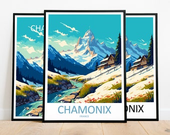 Chamonix Reise-Druck Kunst Chamonix Poster Frankreich Wand Kunst Dekor Chamonix Geschenk Chamonix Kunstwerk Chamonix Art France Decor