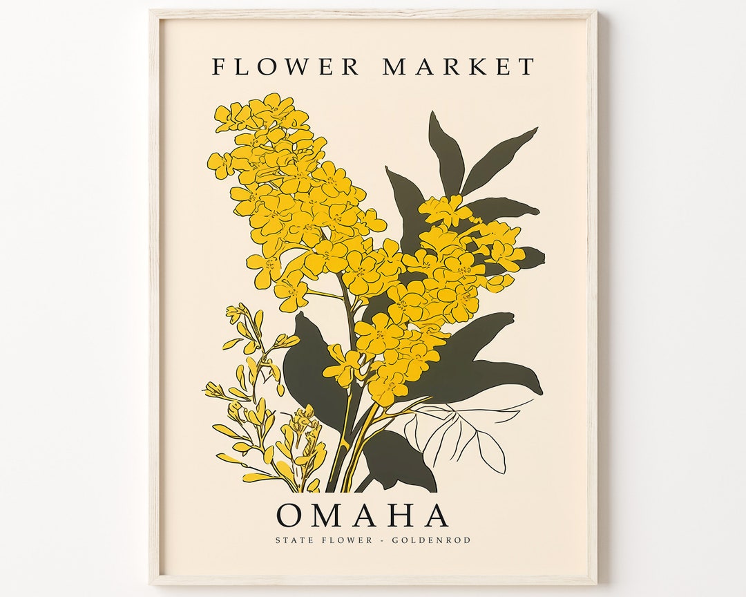 Omaha Nebraska FLOWER MARKET Omaha STATE Flower Print Goldenrod Flower