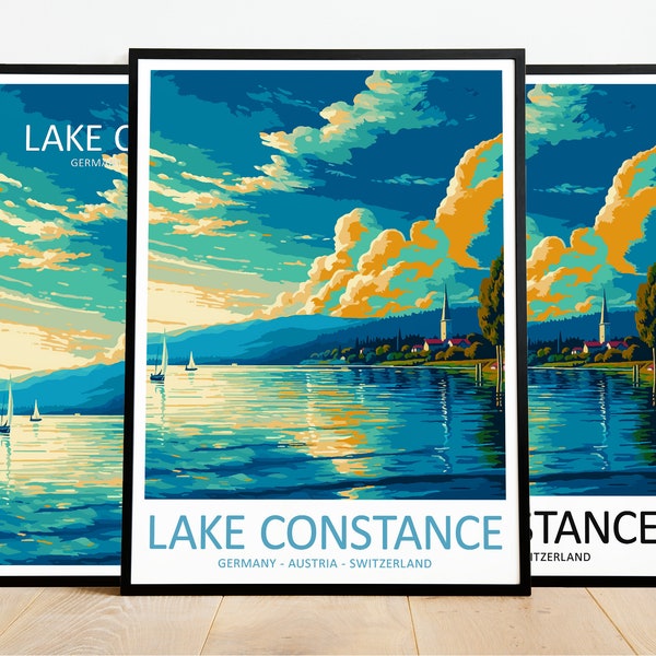 Bodensee Reiseposter Bodensee Druck Deutschland - Österreich - Schweiz Kunstdruck Bodensee Geschenk Bodensee Wandkunst