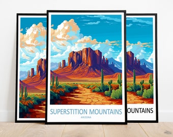 Superstition Mountains Reiseposter Superstition Mountains Print Arizona Kunstdruck Superstition Mountains Geschenk