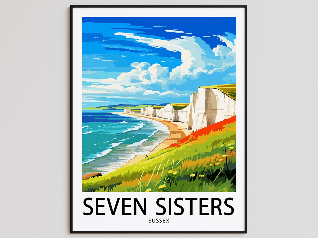 Seven Sisters Travel Poster Seven Sisters Print Sussex Art Print Seven