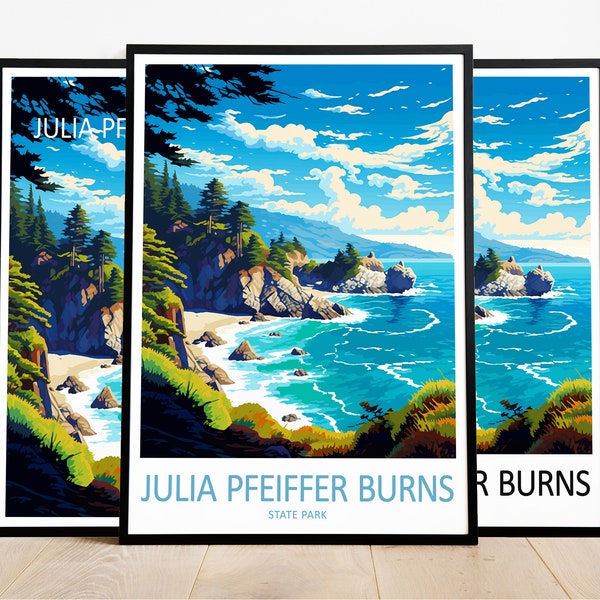 Julia Pfeiffer Burns Travel Poster Julia Pfeiffer Burns Print State Park Art Print Julia Pfeiffer Burns Gift Julia Pfeiffer Burns Wall Art