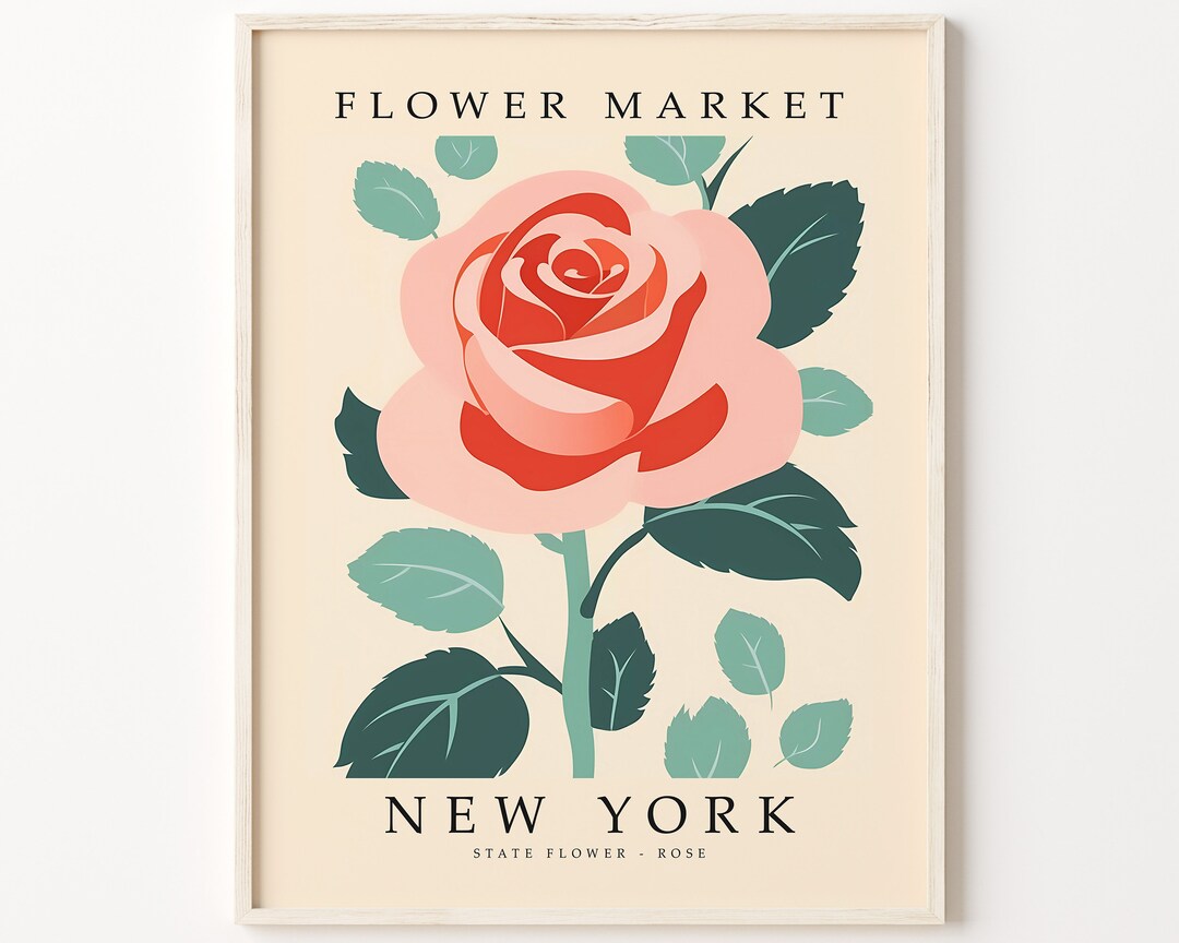 New York FLOWER MARKET New York STATE Flower Print Rose Flower Artwork