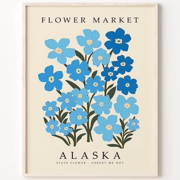 Alaska FLOWER MARKET | Alaska STATE Flower Print | Forget Me Not Flower Artwork | Botanical