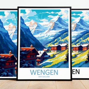 Wengen Reisedruck Kunst Wengen Poster Schweiz WandKunst Dekor Wengen Geschenk Wengen Kunstwerk Wengen Kunst Schweiz Dekor Bild 1