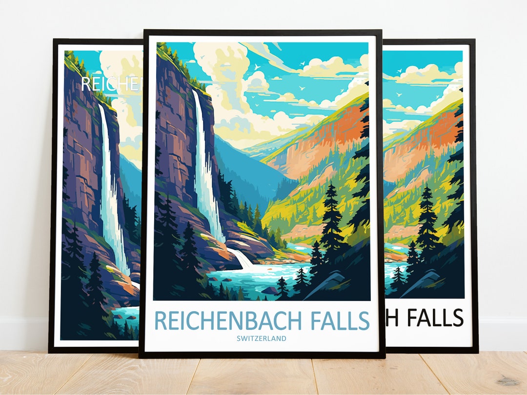 Reichenbach Falls Travel Poster Reichenbach Falls Print Switzerland Art ...