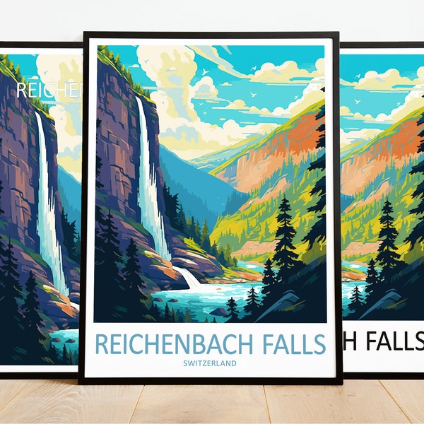 Reichenbach Falls Travel Poster Reichenbach Falls Print Switzerland Art Print Reichenbach Falls Gift Reichenbach Falls Wall Art