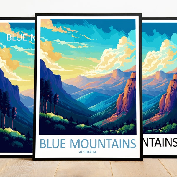 Blue Mountains Travel Print Blue Mountains Art Poster Australia Art Print Blue Mountains Gift Blue Mountains Wall Art Blue Mountains Artwork