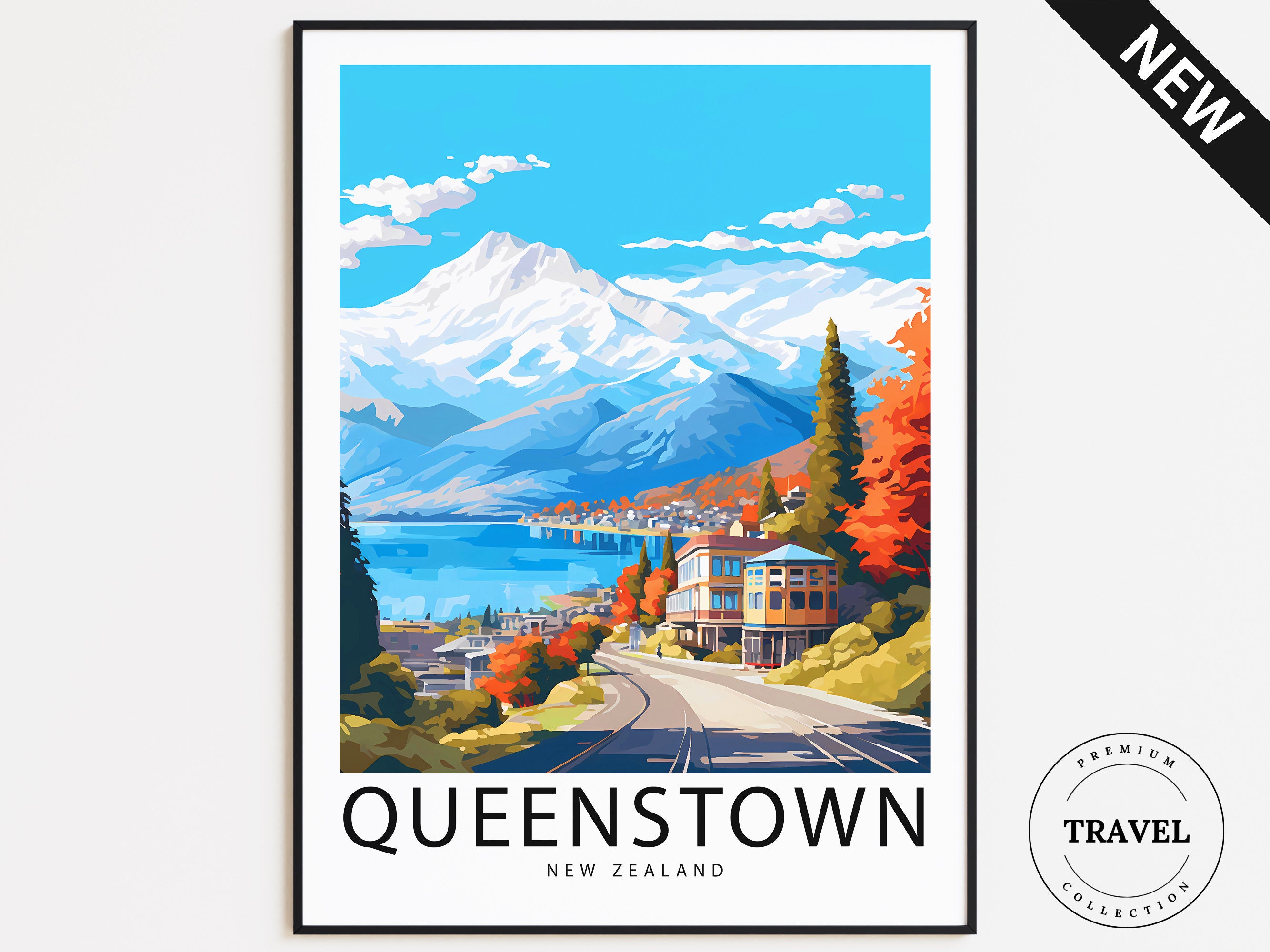 Queenstown Travel Poster New Zealand Queenstown Print Etsy