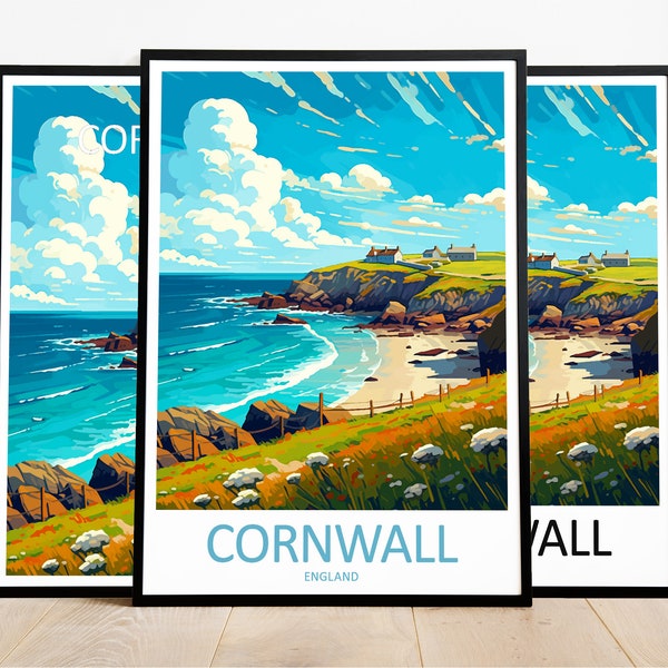 Cornwall Travel Print Art Cornwall Poster England Wall Art Decor Cornwall Gift Cornwall Artwork Cornwall Art England Decor