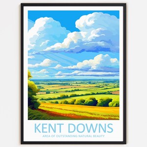 Kent Downs reisafdruk muurdecoratie Kent Downs muur hangende kunst Woondecoratie gebied van uitzonderlijke natuurlijke schoonheid Cadeau kunstliefhebbers
