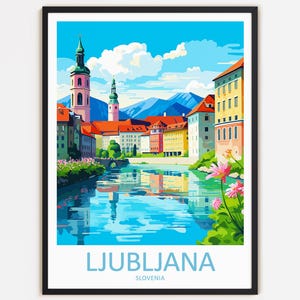 Ljubljana Reise Print Wanddekoration Wandkunst Ljubljana Wandbehang Home Décor Ljubljana Geschenk Kunstliebhaber Slowenien Kunst Dekoration für Zuhause