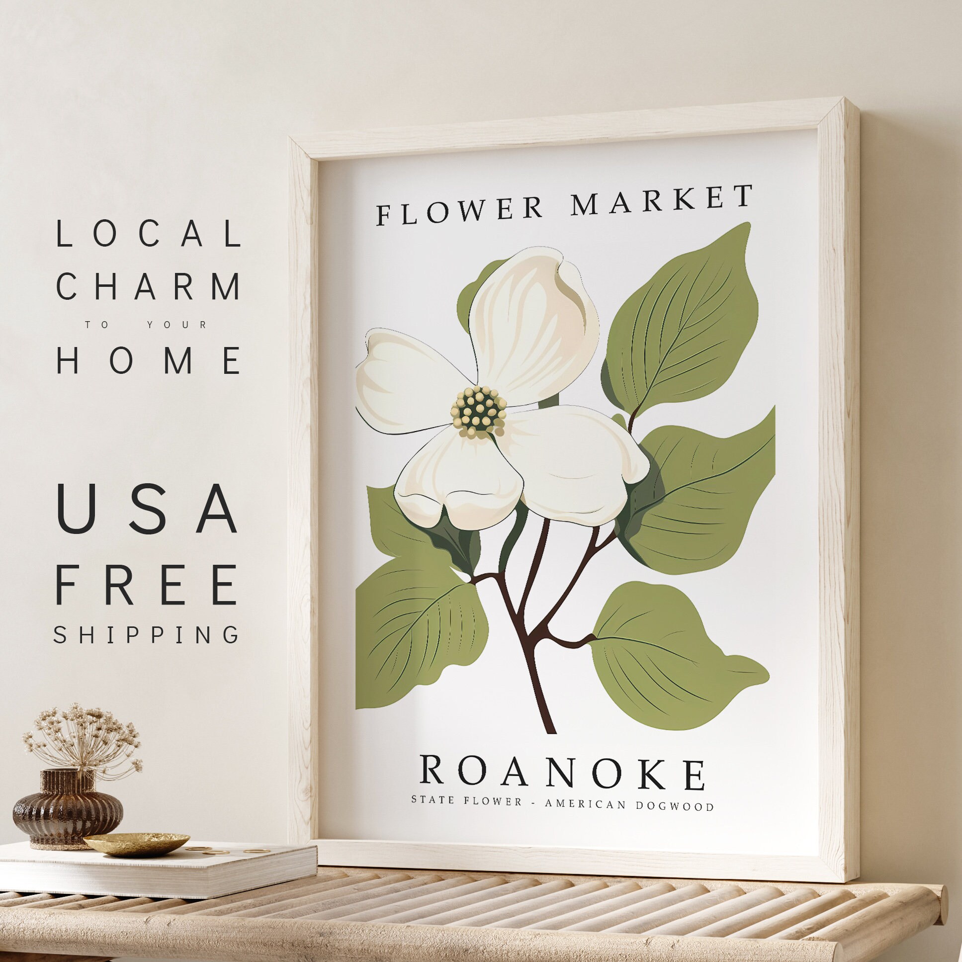 Roanoke Virginia FLOWER MARKET Roanoke STATE Flower Print Etsy UK