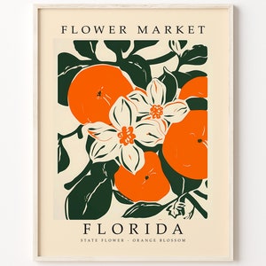 Florida FLOWER MARKET | Florida STATE Flower Print | Orange Blossom Flower Artwork | Botanical