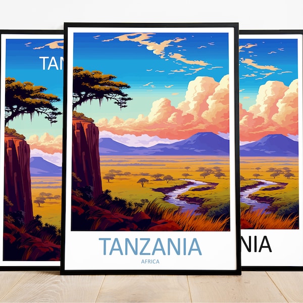 Tanzania Travel Print Art Tanzania Poster Africa Wall Art Decor Tanzania Gift Tanzania Artwork Tanzania Art Africa Decor