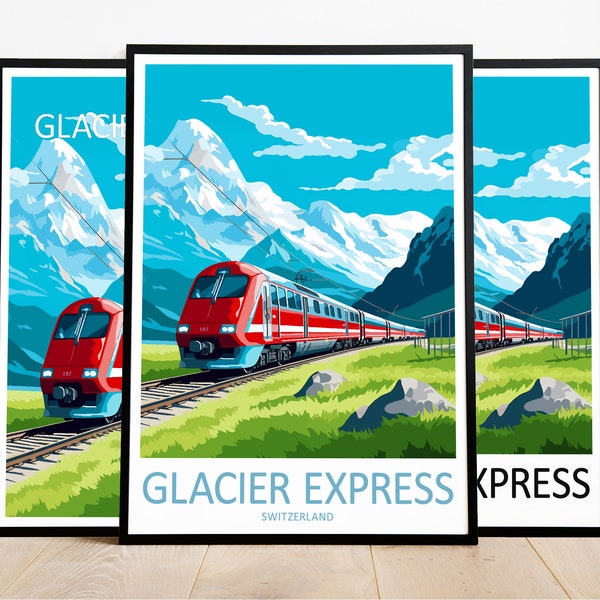 Glacier Express Reiseposter Glacier Express Druck Schweiz Kunstdruck Glacier Express Geschenk Glacier Express Wandkunst