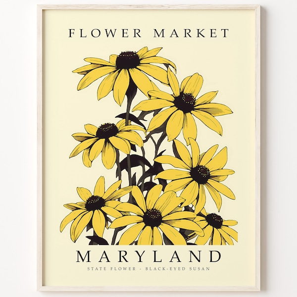 Maryland FLOWER MARKET | Maryland STATE Flower Print | Black Eyed Susan Flower Artwork | Botanical