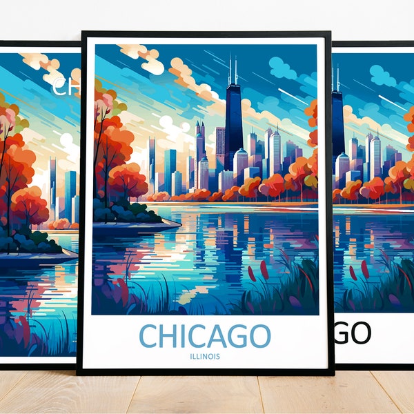 Chicago Travel Print Art Chicago Poster Illinois Wall Art Decor Chicago Gift Chicago Artwork Chicago Art Illinois Decor