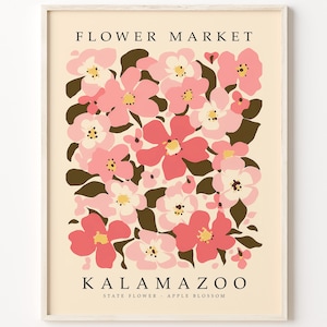 Kalamazoo Michigan FLOWER MARKET | Kalamazoo STATE Flower Print | Apple Blossom Flower Artwork | Botanical