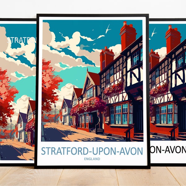 Stratford-upon-avon Travel Poster Stratford-upon-avon Print England Art Print Stratford-upon-avon Gift Stratford-upon-avon Wall Art