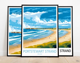 Portstewart Strand Travel Poster Portstewart Strand Print Ireland Art Print Portstewart Strand Gift Portstewart Strand Wall Art