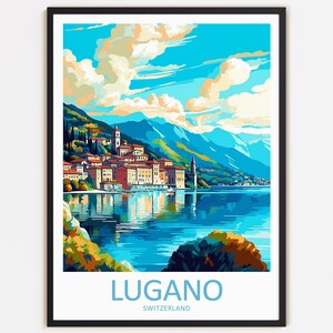 Impresión de viaje de Lugano Decoración de pared Arte de pared Colgante de pared de Lugano Decoración del hogar Regalo de Lugano Amantes del arte Arte de Suiza Decoración del hogar