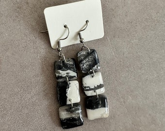 Grey Square Trio Polymer Clay Earring