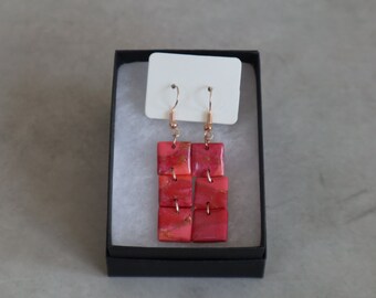 Pink Square Trio Polymer Clay Earring