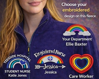 NEW Personalised Hospital Rainbow Fleece Jacket | Custom Embroidered Nurse & Care Worker Fleece | Name | Role Workwear Gift