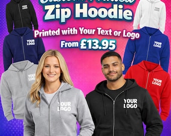 Sudadera con capucha y cremallera con estampado personalizado / Ropa de trabajo y de equipo personalizada