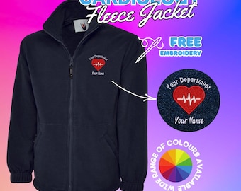 Personalised Cardiology Hospital Fleece Jacket Workwear Embroidered Custom Your Text Name UK Unisex
