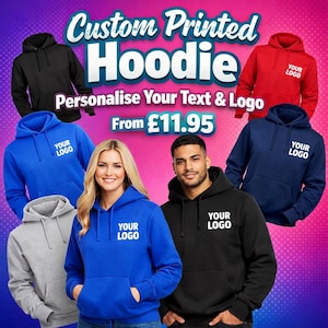 Personalised Printed Hoodie with Your Logo/Text | Custom Hoodie Printing | Workwear & Teamwear | UK Seller