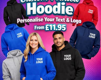 Personalised Printed Hoodie with Your Logo/Text | Custom Hoodie Printing | Workwear & Teamwear | UK Seller