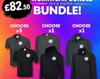 Workwear Bundle Workwear Deal Free Embroidered company Logo 7 Items Mix & Match Polo Tee Hoodie Jacket or Fleece Custom Uniform