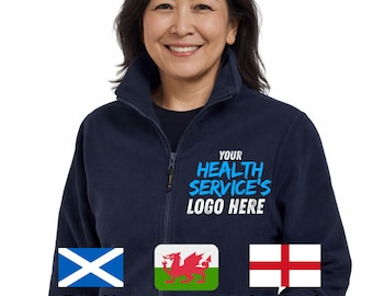 Healthcare fleece, National healthcare Logo England, Wales or Scotland and Personalised Custom Text Included