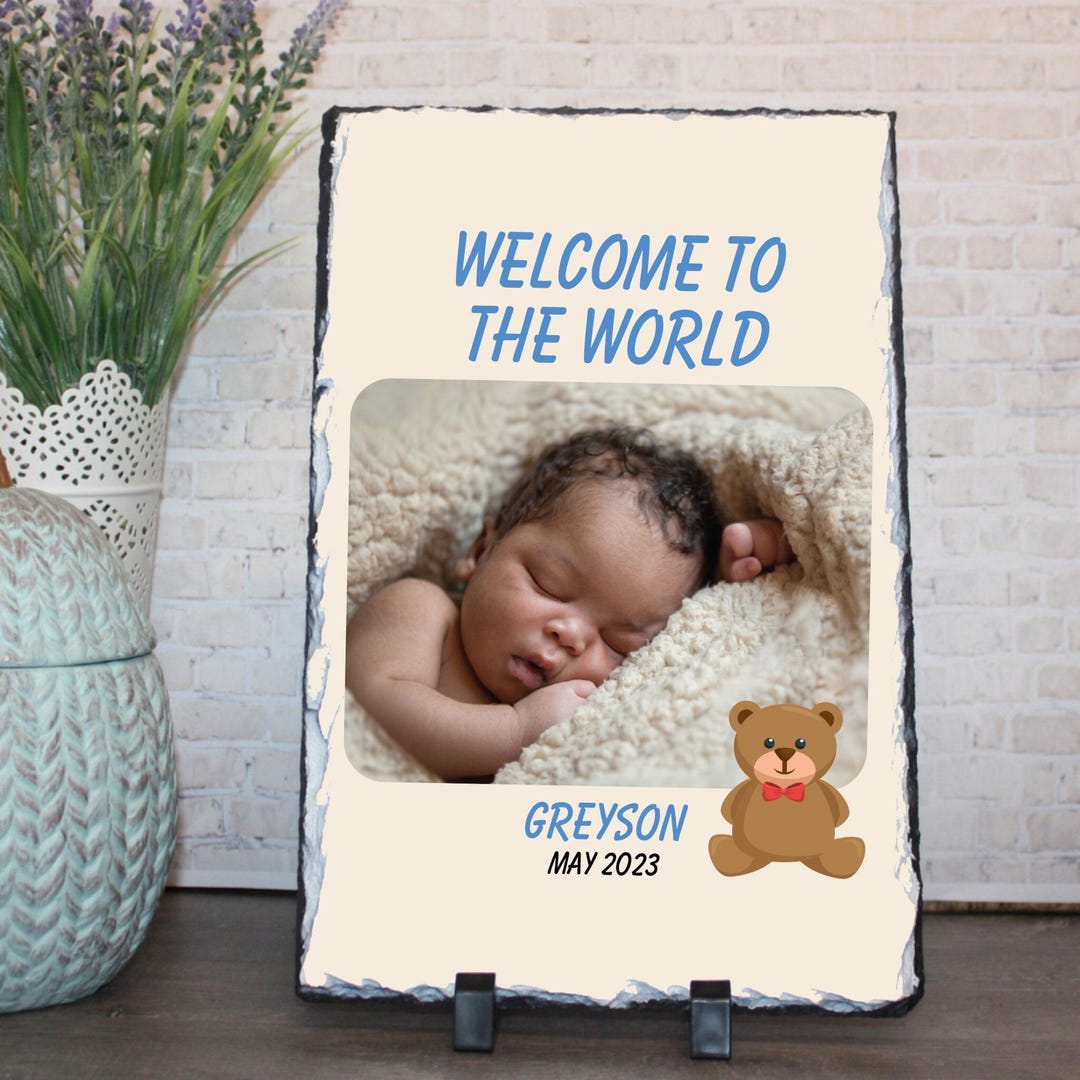Personalised Welcome to the World Photo Slate Baby Announcement ...