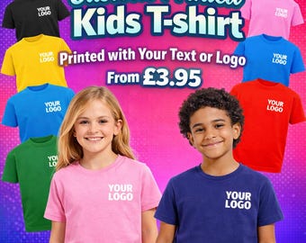 Personalised Kids T-Shirt | Custom Name/Logo, 24 Colours
