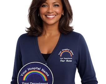 Embroidered Rainbow Hospital Cardigan | Personalized Healthcare Uniform