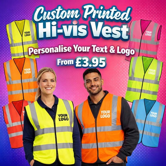 Personalised Hi-Vis Safety Vest | Custom Logo & Text Workwear