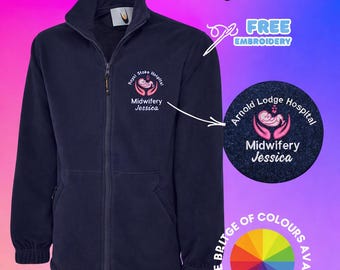Personalised Midwife Hospital Fleece Jacket Mifwifery Workwear Embroidered Custom Your Text Name UK Unisex