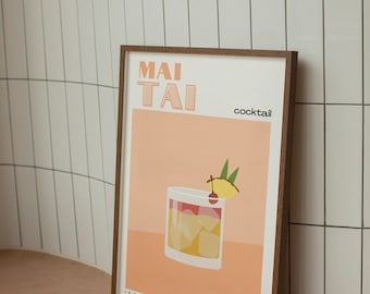Mai Tai Cocktail Print, Digital Print, Cocktail Poster, Wall Art