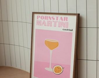 Porostar Martini Pink Cocktail Poster, Passionfruit Martini, Digitaldruck, Wandkunst, Cocktaildruck