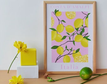 Amalfi Coast, Lemon Print, Wall Art, Digital Print, Kitchen Art, Aesthetic, Fruit Wall Art