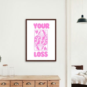 Trendy Retro Pink Queen of Hearts Print
