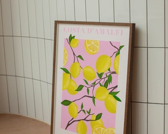 Amalfi Coast, Lemon Print, Wall Art, Digital Print, Kitchen Art, Aesthetic, Fruit Wall Art