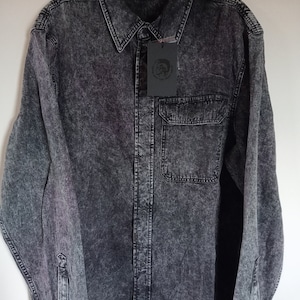 Diesel Grey Cotton Men's Denim Shirt, Jacket with Marbled Effect